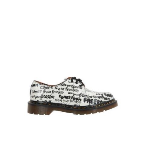 Witte leren derby schoenen met all-over print Comme des Garçons , Mult...