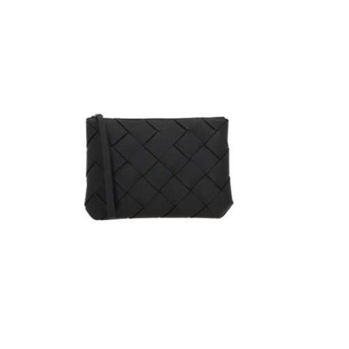 Zwarte Geweven Leren Clutch Tas Bottega Veneta , Black , Heren