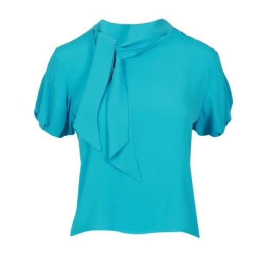 Zijden Strik Kraag Turquoise Shirt Mauro Grifoni , Blue , Dames