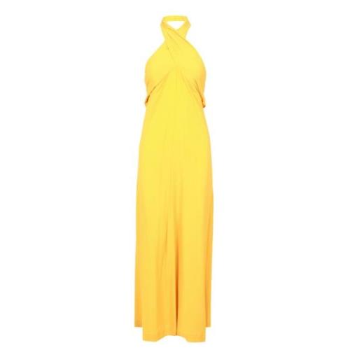 Katoen Kruis op borst Mouwloze Jurk Semicouture , Yellow , Dames