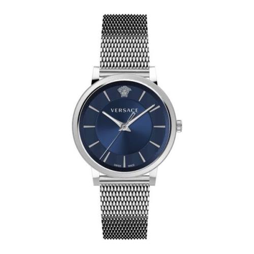 Heren V Circle Analoge Horloge Blauw Versace , Gray , Heren