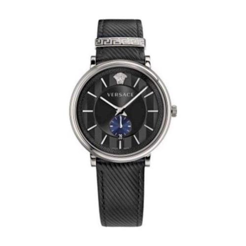 V Circle Leren Horloge Zwart Versace , Black , Heren