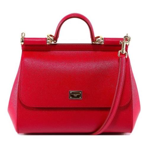 Rode Leren Handtas Klepsluiting Dolce & Gabbana , Red , Dames