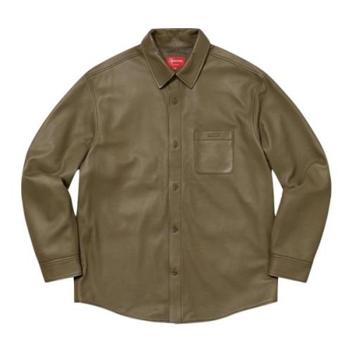 Olijf Leren Shirt Beperkte Oplage Supreme , Green , Heren