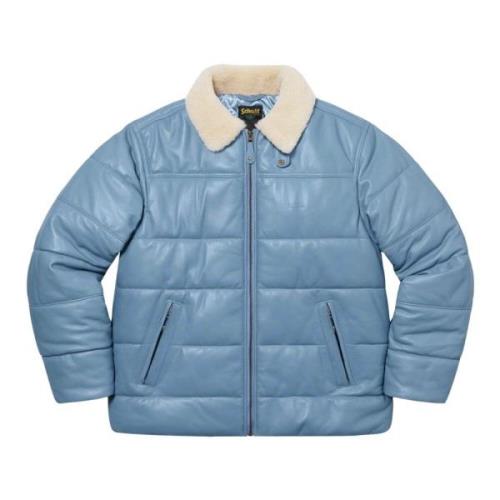 Shearling Kraag Leren Puffy Jas Supreme , Blue , Heren