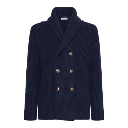 Navy Blue Blazer Cardigan Sweater Brunello Cucinelli , Blue , Heren