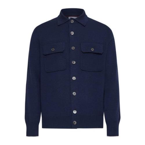 Navy Blue Cashmere Gebreide Trui Brunello Cucinelli , Blue , Heren