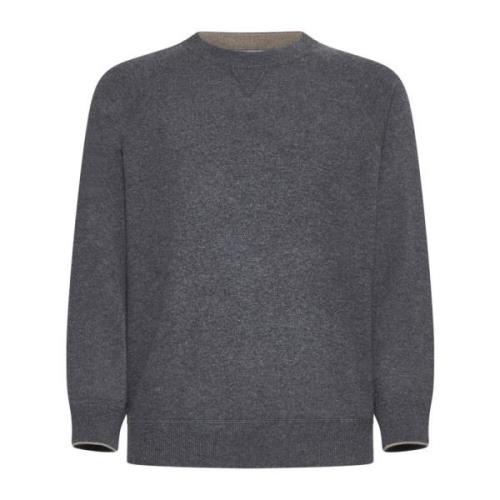 Grijze Crew Neck Wollen Trui Brunello Cucinelli , Gray , Heren