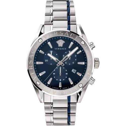 V-Chrono Chronograaf Blauw/Zilver Roestvrij Staal Versace , Gray , Her...