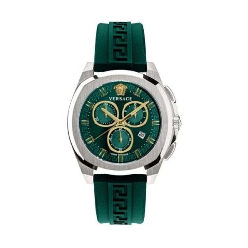 Chrono Geo Chronograaf Horloge Groen Goud Versace , Gray , Heren