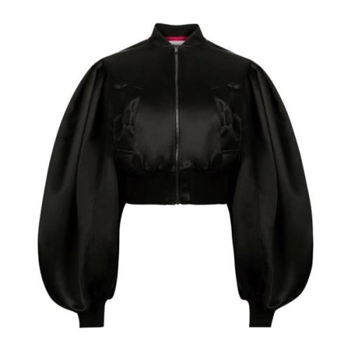 Zwarte Satijnen Cropped Bomberjack Nina Ricci , Black , Dames