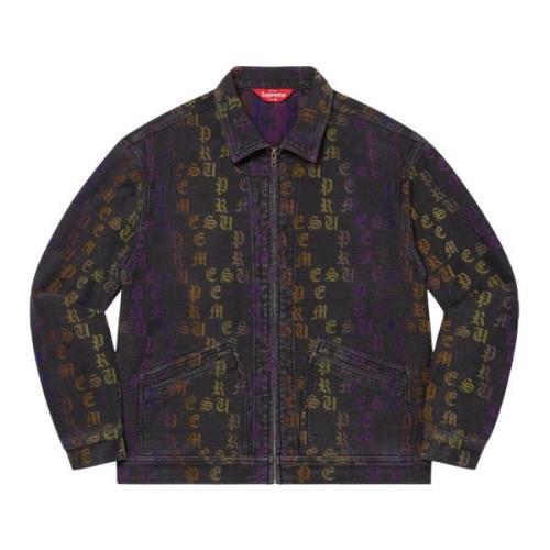 Gradient Jacquard Denim Work Jacket Supreme , Multicolor , Heren