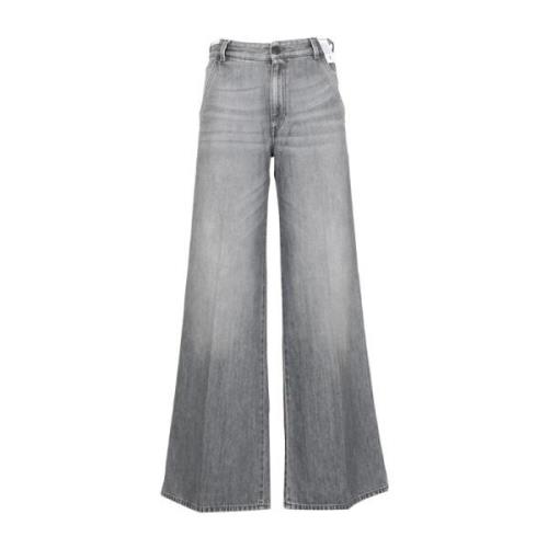 Hoge Taille Wijde Pijp Denim Jeans PT Torino , Gray , Dames