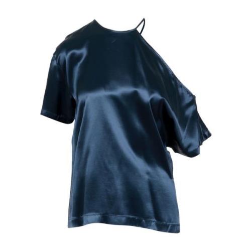 Blauwe Satijnen Shirt met Ronde Halslijn Erika Cavallini , Blue , Dame...