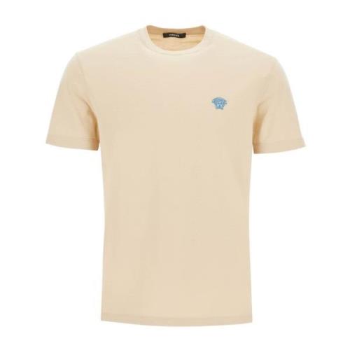 Medusa Geborduurd Logo T-Shirt Versace , Beige , Heren