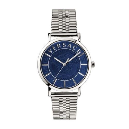 Essential Blauw Roestvrij Stalen Horloge Versace , Gray , Heren