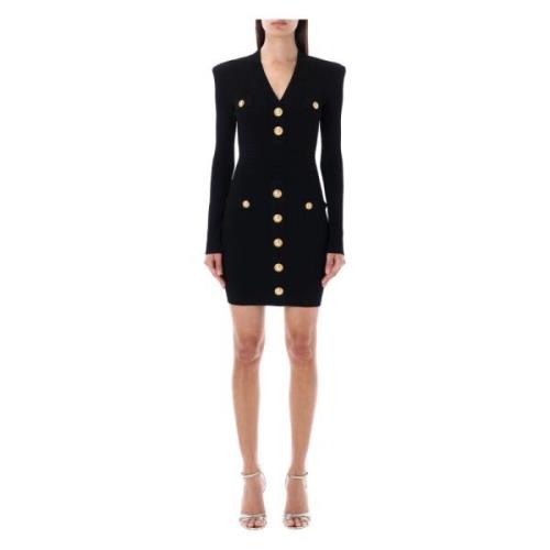 Zwarte Gebreide Jurk met Knopen Balmain , Black , Dames