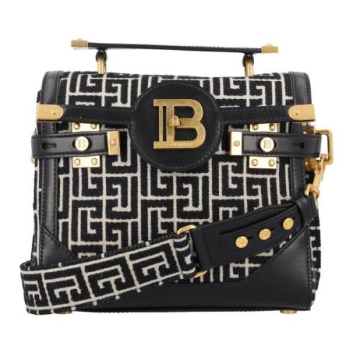 B-Buzz 23 Monogram Handtas Avorio Nero Balmain , Black , Dames