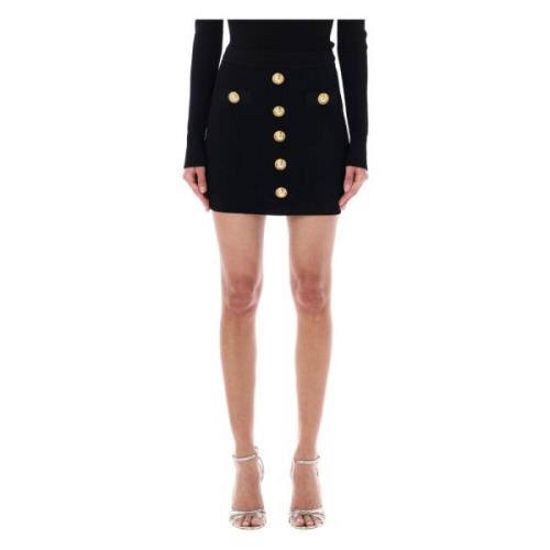 Zwarte Gebreide Rok met Knopen Balmain , Black , Dames