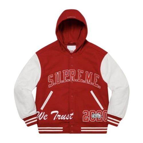 Beperkte Editie King Hooded Varsity Jacket Rood Supreme , Red , Heren