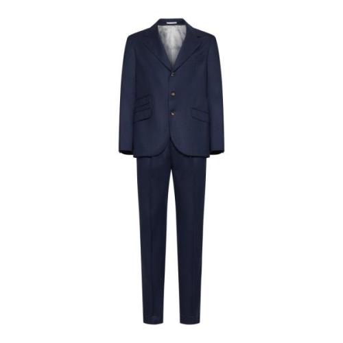 Navy Blauw Wollen Pak Brunello Cucinelli , Blue , Heren