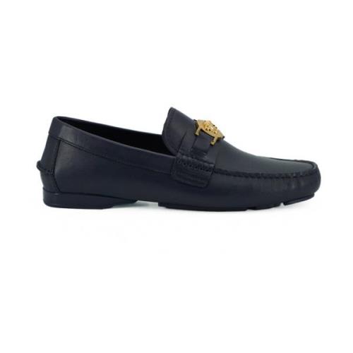 Navy Blauw Kalfsleer Loafers Versace , Blue , Heren