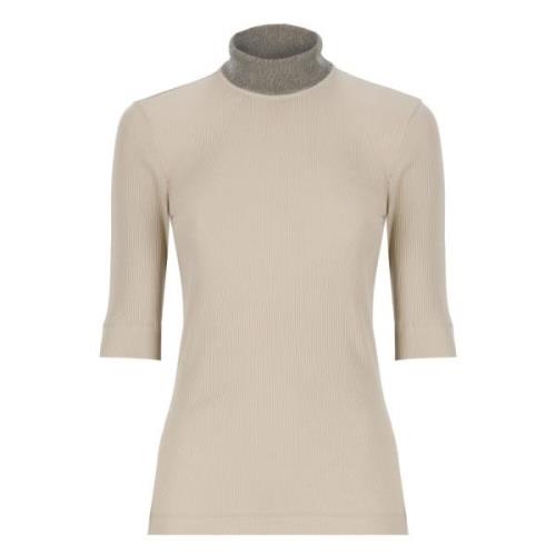 Beige Katoenen Trui met Hoge Hals Brunello Cucinelli , Beige , Dames