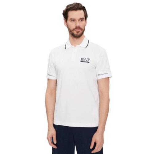 Wit Poloshirt met Marineblauwe Rand Emporio Armani EA7 , White , Heren