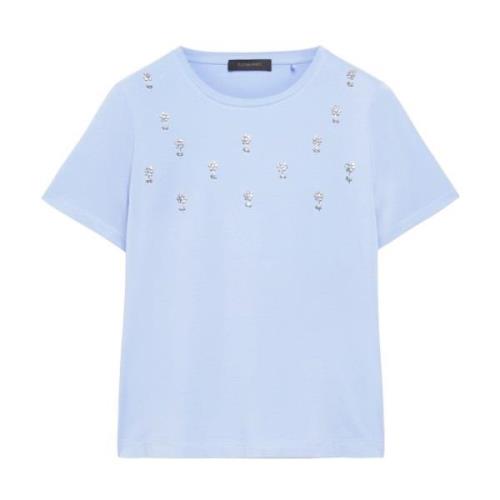 Bloemen geborduurd T-shirt Elena Mirò , Blue , Dames