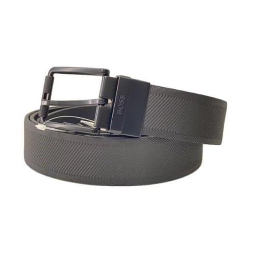 Zwarte Leren Riem Hugo Boss , Black , Heren