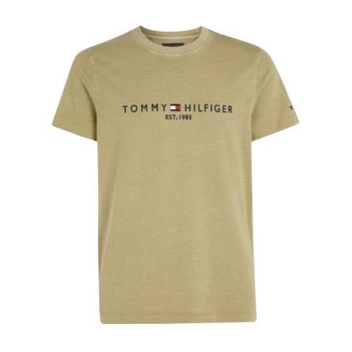 Heren Logo Tee Garment Dye Tommy Hilfiger , Green , Heren