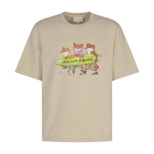 Surfing Foxes T-shirt Maison Kitsuné , Beige , Heren