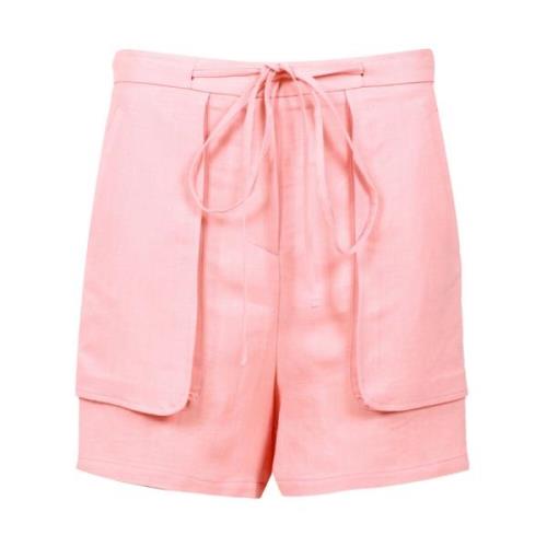 Katoen Linnen Trekkoord Shorts Effen Kleur Mauro Grifoni , Pink , Dame...