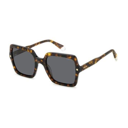 Retro Vierkante Zonnebril met Metalen Stud Polaroid , Brown , Dames