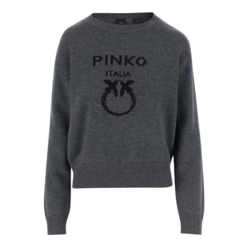 Wollen Crew Neck Sweater Logo Grijs Pinko , Gray , Dames