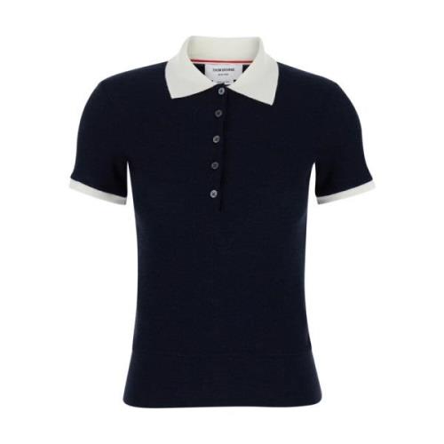 Ribboord Polo met Contrasterende Randen Thom Browne , Blue , Dames