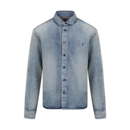 Strand Blauw Relaxte Shirt Saint Laurent , Blue , Heren