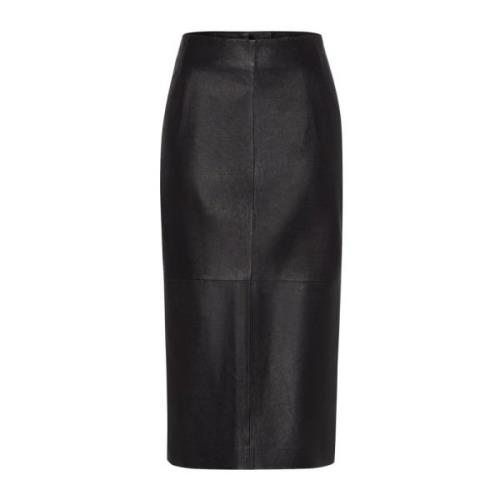 Midi Leren Rok met Split IVY OAK , Black , Dames