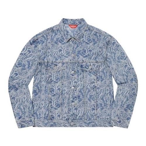 Jacquard Denim Trucker Jacket Blauw Supreme , Blue , Heren