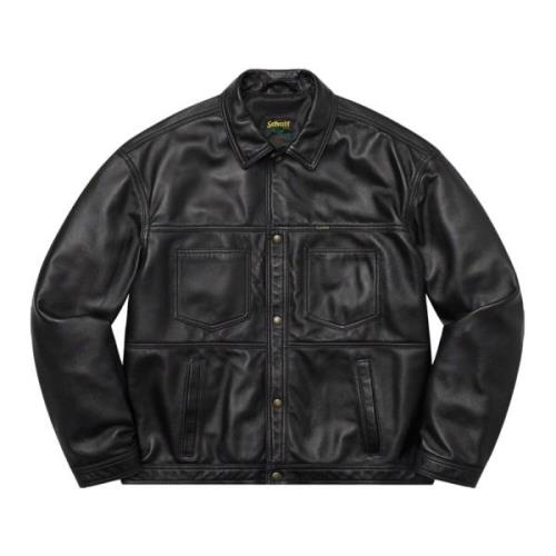 Beperkte oplage Leren Werkjas Zwart Supreme , Black , Heren