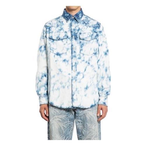 Lichtblauwe Denim Shirt Bubble Print Palm Angels , Blue , Heren