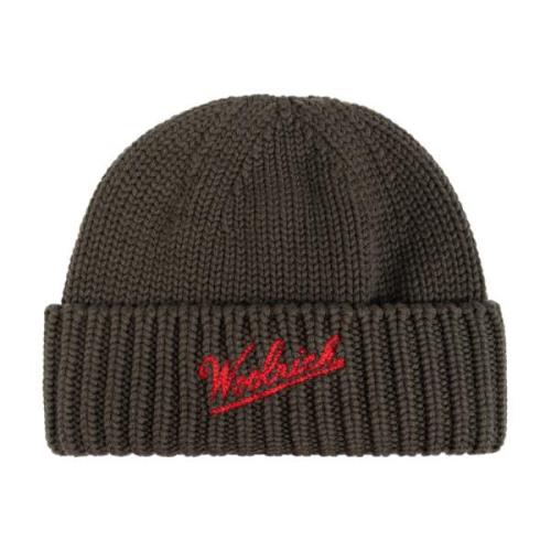 Wollen muts met logo Woolrich , Green , Heren