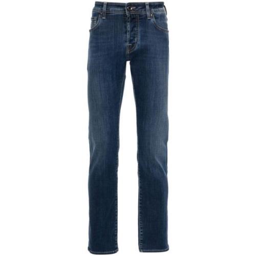 Logo Patch Slim Fit Jeans Jacob Cohën , Blue , Heren