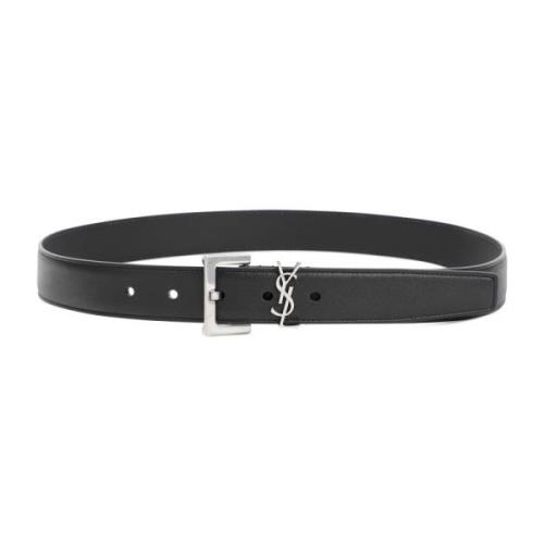 Zwart Leren Riem met Logogesp Saint Laurent , Black , Dames