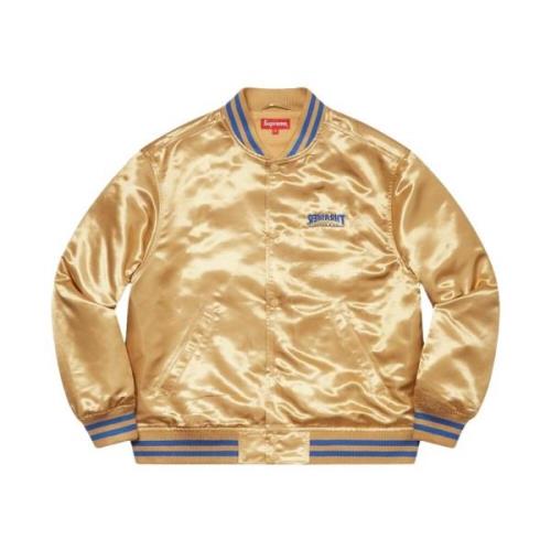 Gouden Satijnen Varsity Jack Beperkte Oplage Supreme , Yellow , Heren