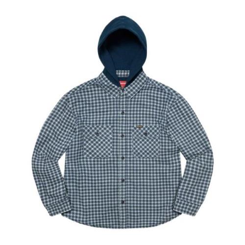 Houndstooth Flannel Hooded Shirt Supreme , Blue , Heren