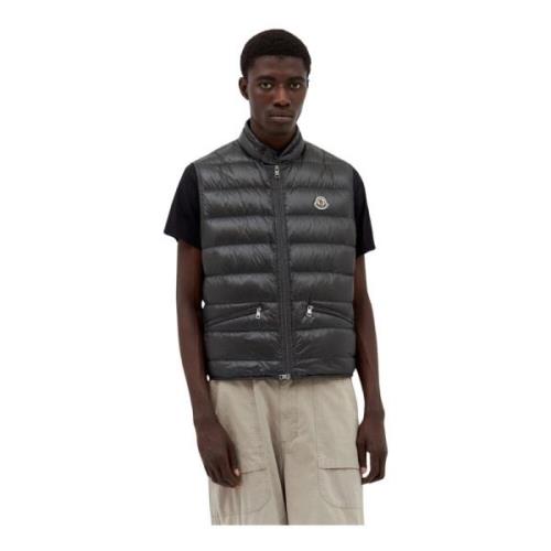 Gewatteerd Down Gilet met Logo Patch Moncler , Gray , Heren