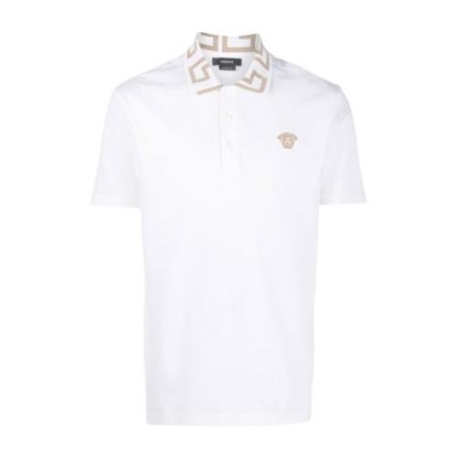 Witte Katoenen Polo met Greca Inleg Versace , White , Heren