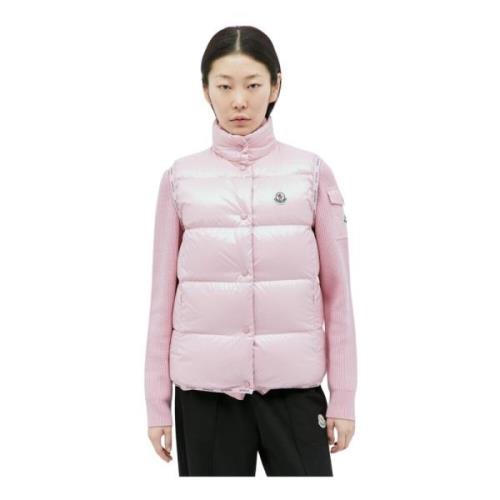 Dons Gilet met Logo Patch Moncler , Pink , Dames