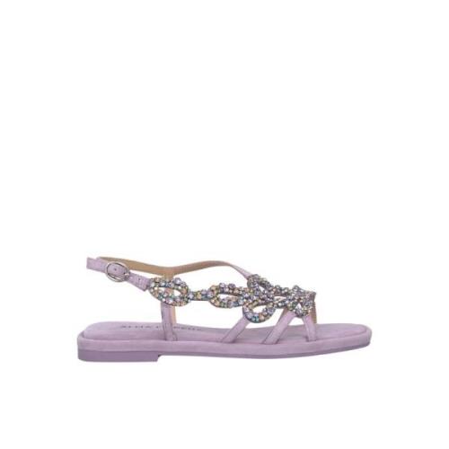 Vierkante teen juweel platte sandaal Alma EN Pena , Purple , Dames